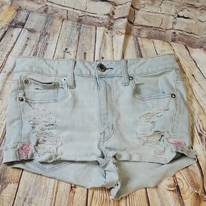 American‎ Eagle Outfitters Shorts Womens Size 6 Blue Embroidered Cut off Hi Rise